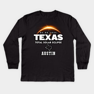 Austin Texas 2024 Total Solar Eclipse Kids Long Sleeve T-Shirt